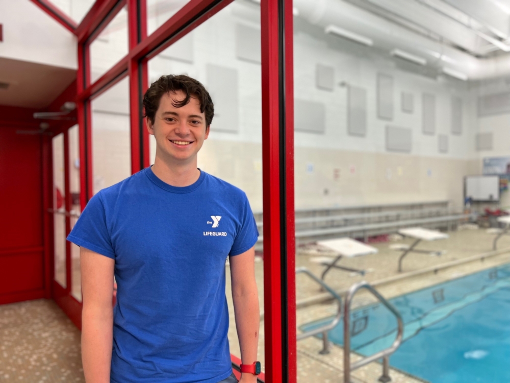 “I’ll be here for 3 years in October. I started as a lifeguard and Ellen (the Aquatics Director) asked me if I would help with swim lessons one day and I liked it. What I like about swim lessons is you never know what to expect from the kids.